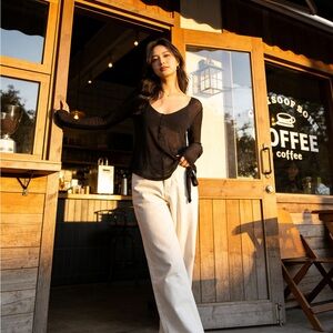 Elegant Black Women's Henley Top